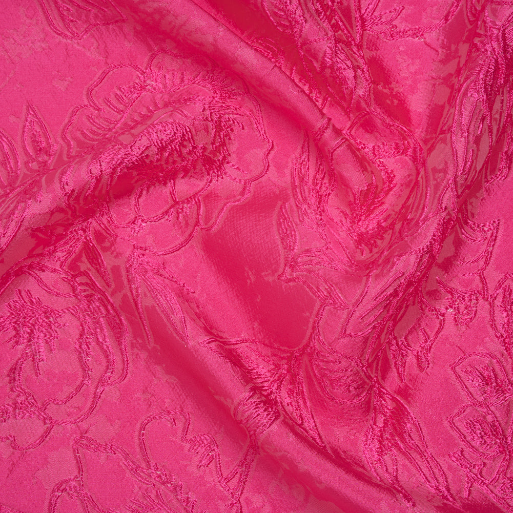 Metallic Polyester Brocade - Hot Pink Floral - Deadstock Metallic Polyester Brocade - Hot Pink Floral - Deadstock