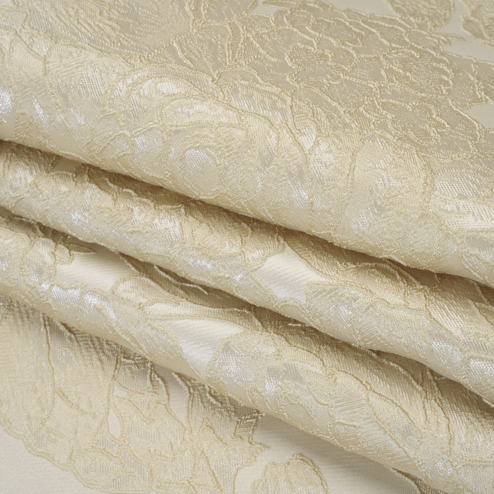 Polyester Brocade - Ivory Rose Garden - Deadstock Folded Polyester Brocade - Ivory Rose Garden - Deadstock Folded