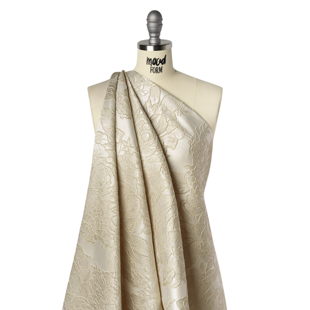 Polyester Brocade - Ivory Rose Garden - Deadstock Drape Polyester Brocade - Ivory Rose Garden - Deadstock Drape