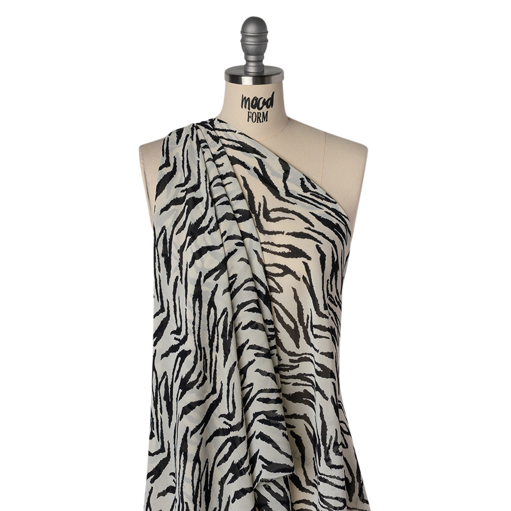 Viscose Georgette Print - Black and White Zebra Stripes - Designer Deadstock - Drape Viscose Georgette Print - Black and White Zebra Stripes - Designer Deadstock - Drape