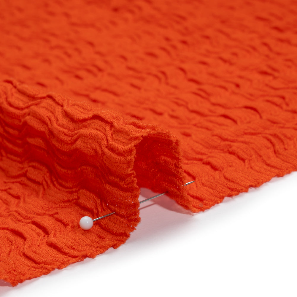 Ruched Stretch Cotton and Polyester Novelty Knit by Montce - Tangerine - Designer Deadstock - Detail Ruched Stretch Cotton and Polyester Novelty Knit by Montce - Tangerine - Designer Deadstock - Detail