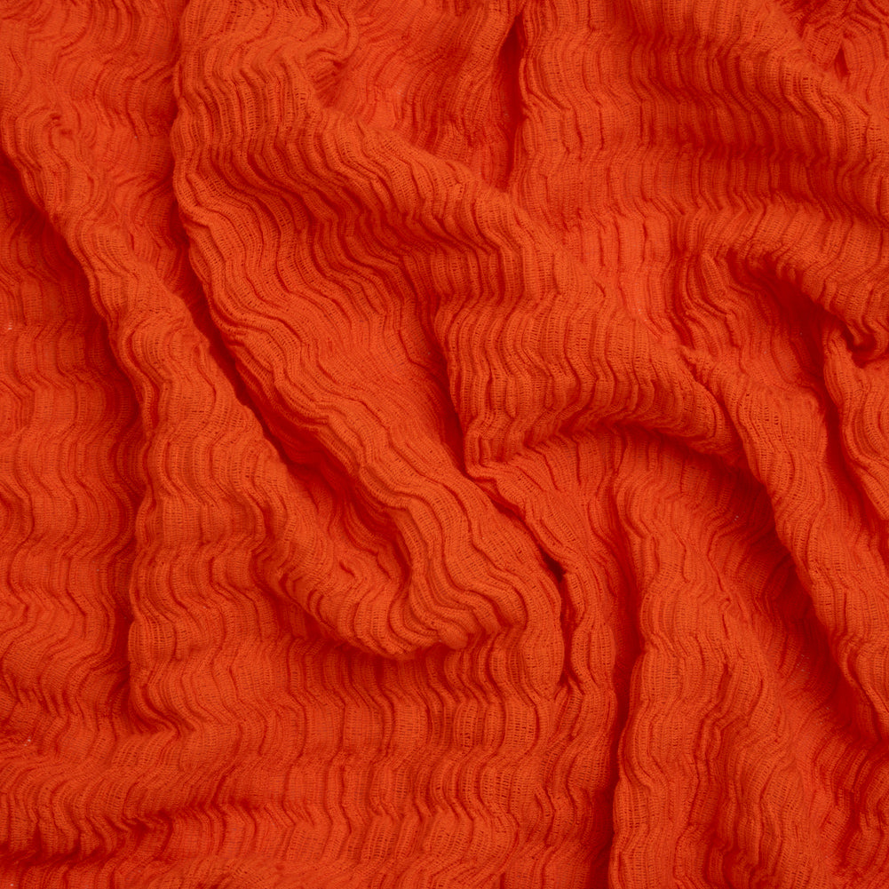 Ruched Stretch Cotton and Polyester Novelty Knit by Montce - Tangerine - Designer Deadstock Ruched Stretch Cotton and Polyester Novelty Knit by Montce - Tangerine - Designer Deadstock