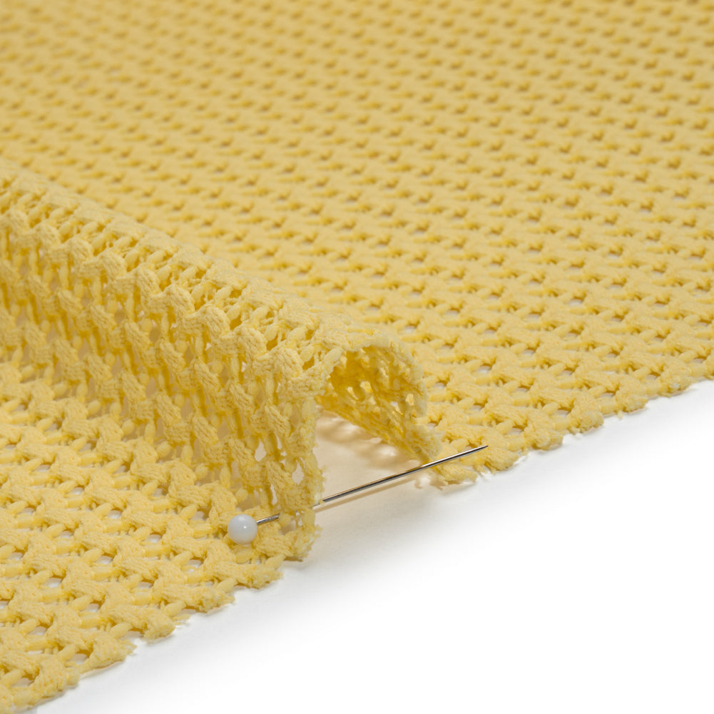Stretch Polyester Eyelet Knit by Montce - Sun Yellow Zig Zags - Designer Deadstock - Detail Stretch Polyester Eyelet Knit by Montce - Sun Yellow Zig Zags - Designer Deadstock - Detail