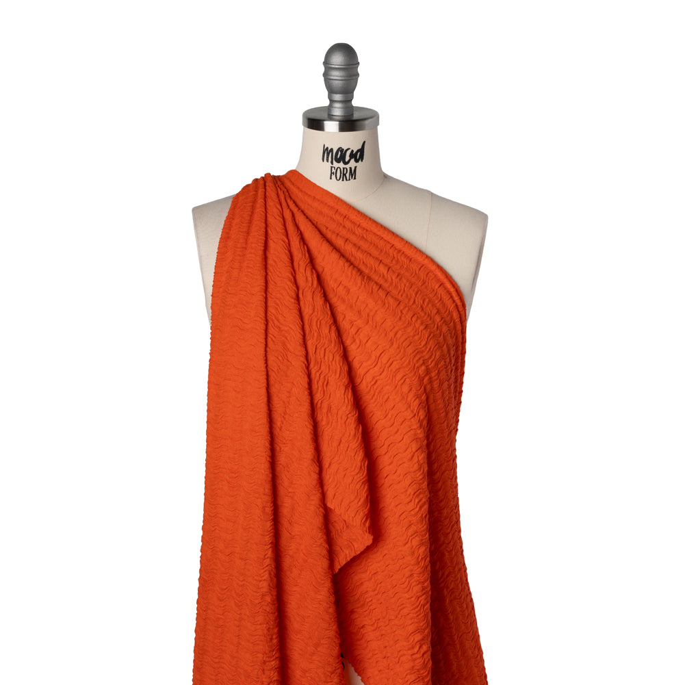 Ruched Stretch Cotton and Polyester Novelty Knit by Montce - Coral Red - Designer Deadstock - Drape Ruched Stretch Cotton and Polyester Novelty Knit by Montce - Coral Red - Designer Deadstock - Drape