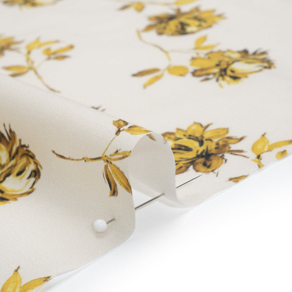 Cotton Voile Print by Montce - White and Yellow Gold Roses - Designer Deadstock - Detail Cotton Voile Print by Montce - White and Yellow Gold Roses - Designer Deadstock - Detail