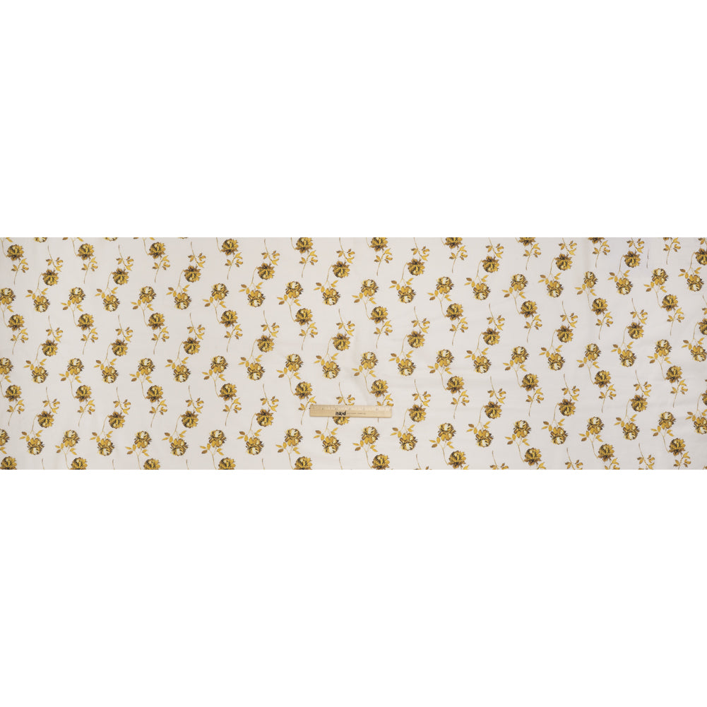 Cotton Voile Print by Montce - White and Yellow Gold Roses - Designer Deadstock - Full Cotton Voile Print by Montce - White and Yellow Gold Roses - Designer Deadstock - Full