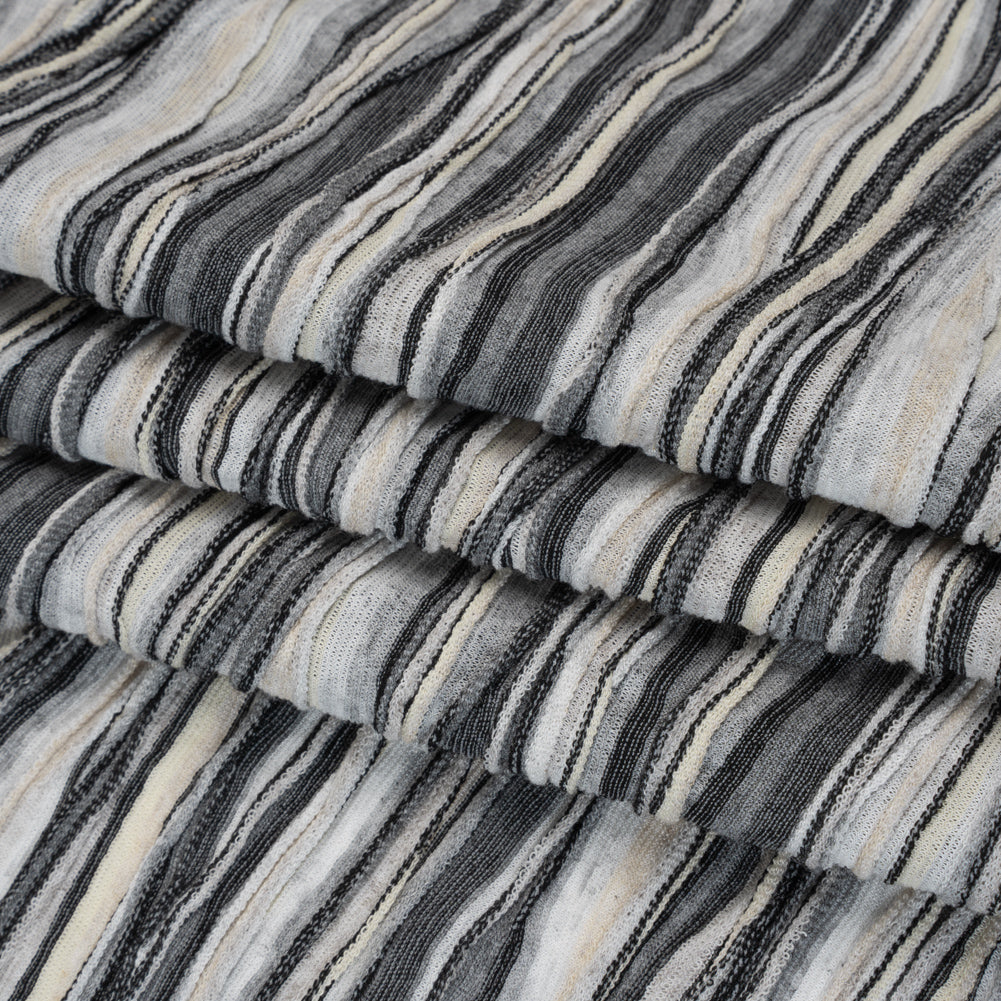 Rayon Blend Novelty Sweater Knit - Black, Gray and Cream Abstract Waves - Deadstock - Folded Rayon Blend Novelty Sweater Knit - Black, Gray and Cream Abstract Waves - Deadstock - Folded