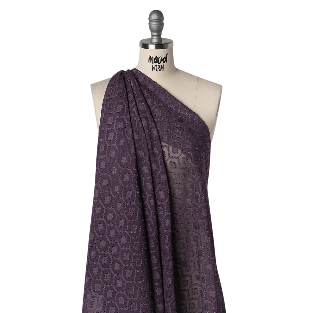 Geometric Burnout Polyester Woven - Shadow Purple - Mood Exclusive Erynnis Collection - Drape Geometric Burnout Polyester Woven - Shadow Purple - Mood Exclusive Erynnis Collection - Drape