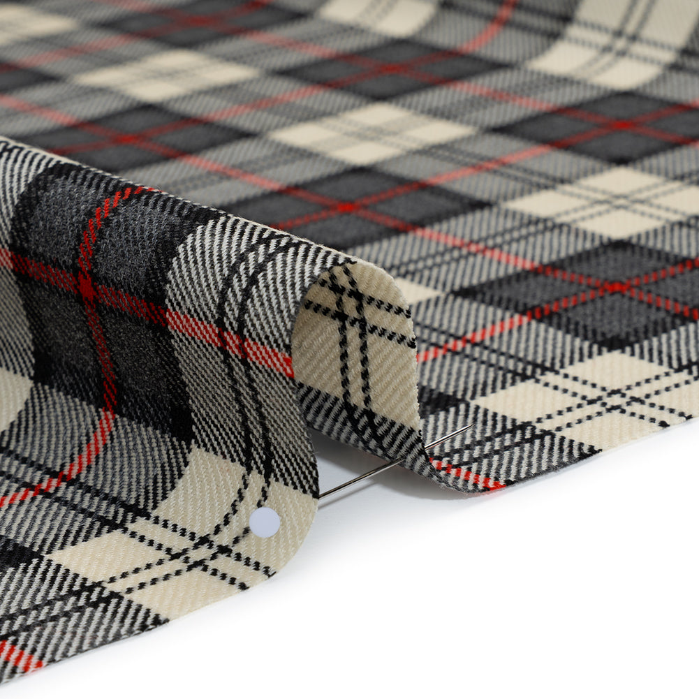 Virgin Wool Twill Made in Italy - Cream, Charcoal and Red Plaid Virgin Wool Twill Made in Italy - Cream, Charcoal and Red Plaid