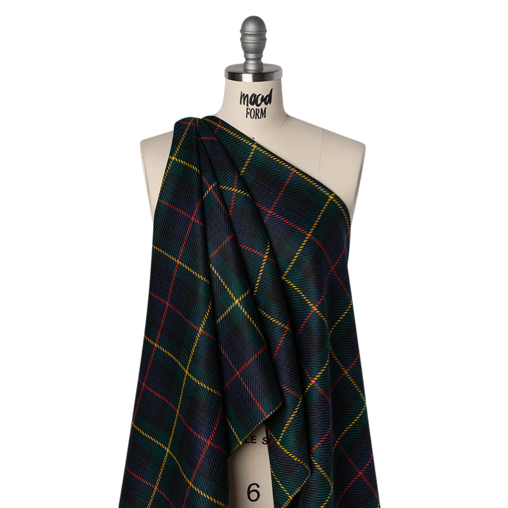 Heavy Virgin Wool Twill Made in Italy - Dark Green, Red and Yellow Plaid Heavy Virgin Wool Twill Made in Italy - Dark Green, Red and Yellow Plaid