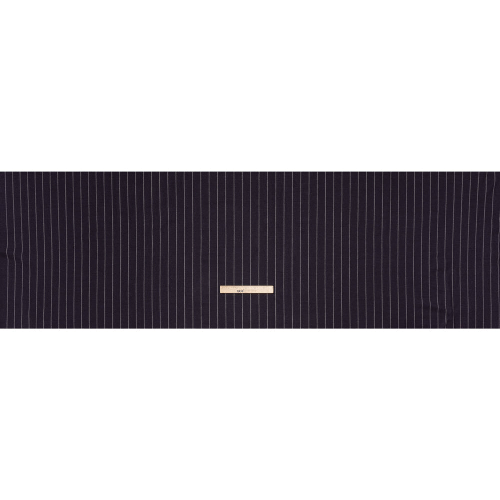 Stretch Virgin Wool Twill Suiting Made in Italy - Plum Purple and White Chalk Stripes Stretch Virgin Wool Twill Suiting Made in Italy - Plum Purple and White Chalk Stripes
