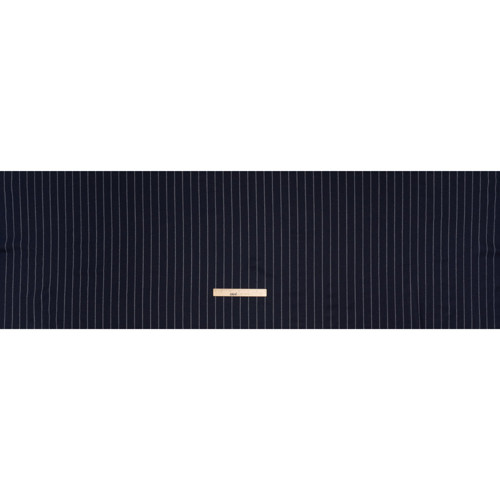 Stretch Virgin Wool Twill Suiting Made in Italy - Navy Blue and White Chalk Stripes Stretch Virgin Wool Twill Suiting Made in Italy - Navy Blue and White Chalk Stripes