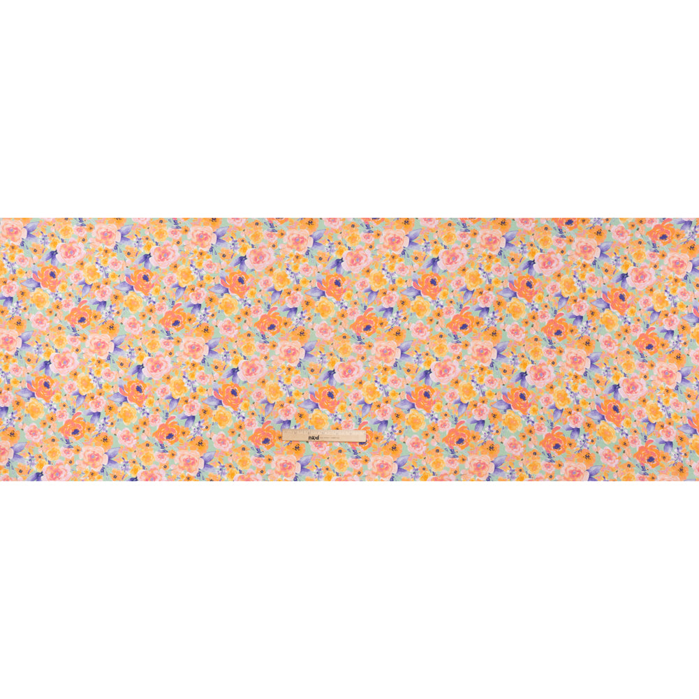 Lightweight Linen Woven Print - Light Sage, Purple and Orange Watercolor Florals Lightweight Linen Woven Print - Light Sage, Purple and Orange Watercolor Florals