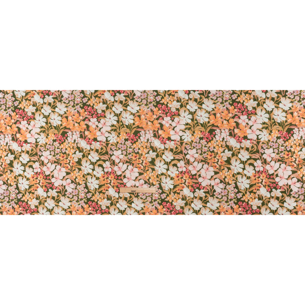 Medium Weight Linen Woven Print - Dark Sage, Pink and Creamsicle Floral Medium Weight Linen Woven Print - Dark Sage, Pink and Creamsicle Floral