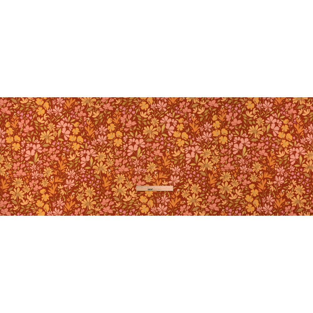 Medium Weight Linen Woven Print - Terracotta, Lemon and Sage Floral Medium Weight Linen Woven Print - Terracotta, Lemon and Sage Floral