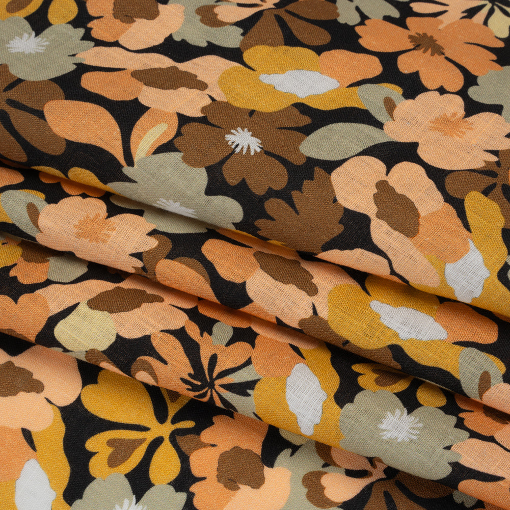 Medium Weight Linen Woven Print - Brown, Sage and Peach Floral Medium Weight Linen Woven Print - Brown, Sage and Peach Floral