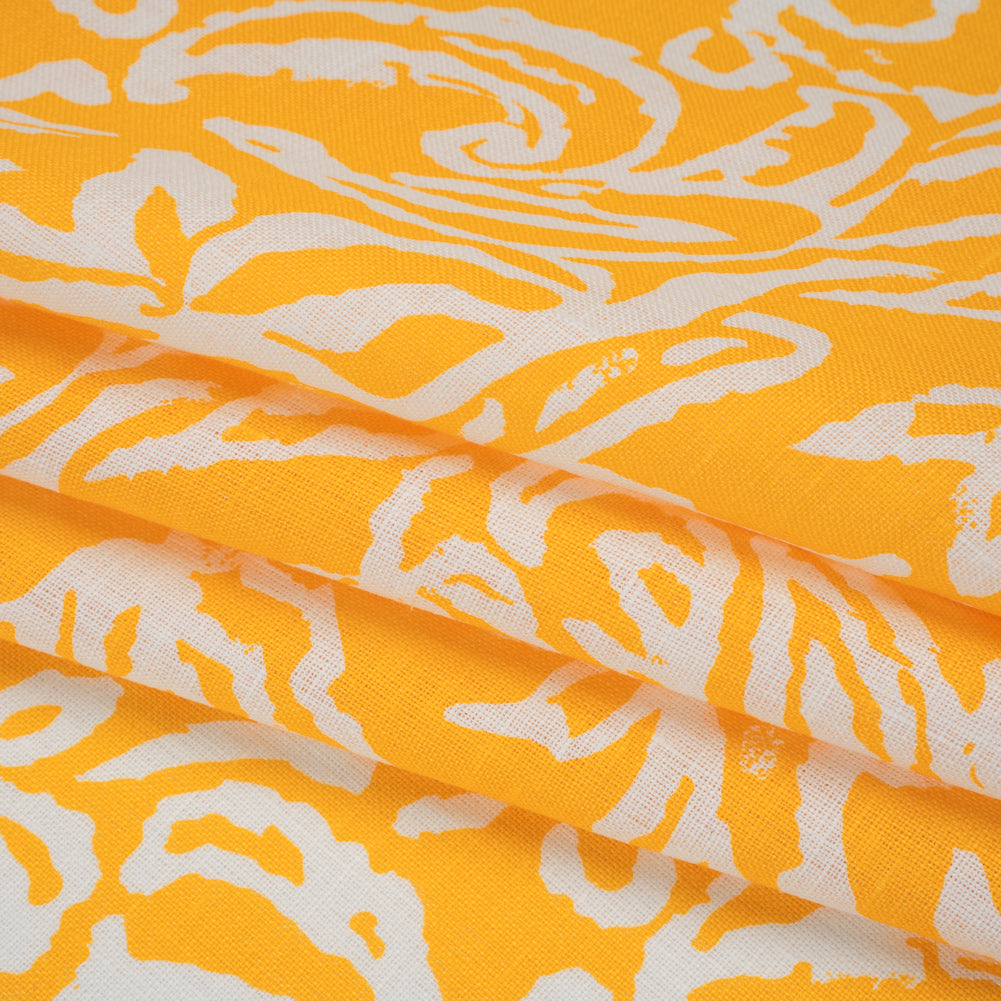 Medium Weight Linen Woven Print - Sun Yellow and White Rustic Floral and Paisley Medium Weight Linen Woven Print - Sun Yellow and White Rustic Floral and Paisley