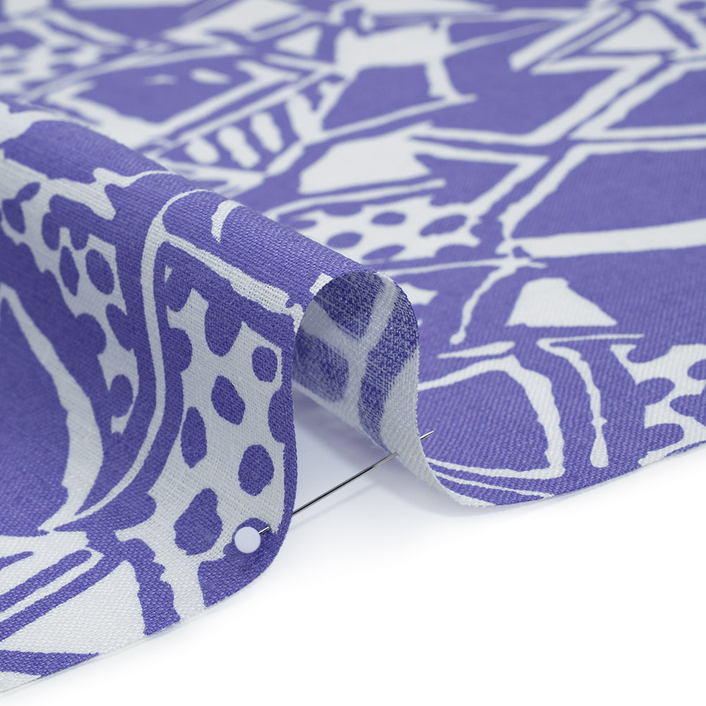 Medium Weight Linen Woven Print - Country Blue and White Abstract Blocks and Spots Medium Weight Linen Woven Print - Country Blue and White Abstract Blocks and Spots
