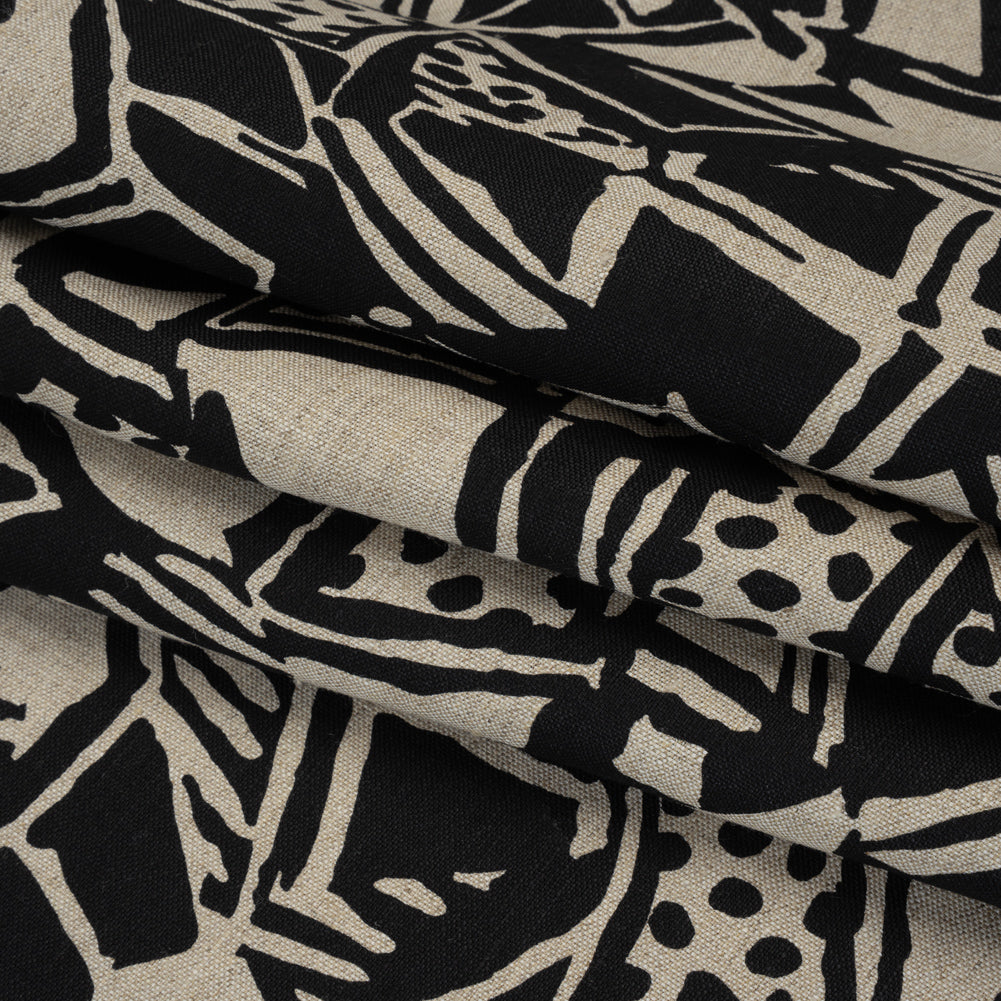 Heavyweight Linen Woven Print - Black and Oatmeal Abstract Blocks and Spots Heavyweight Linen Woven Print - Black and Oatmeal Abstract Blocks and Spots