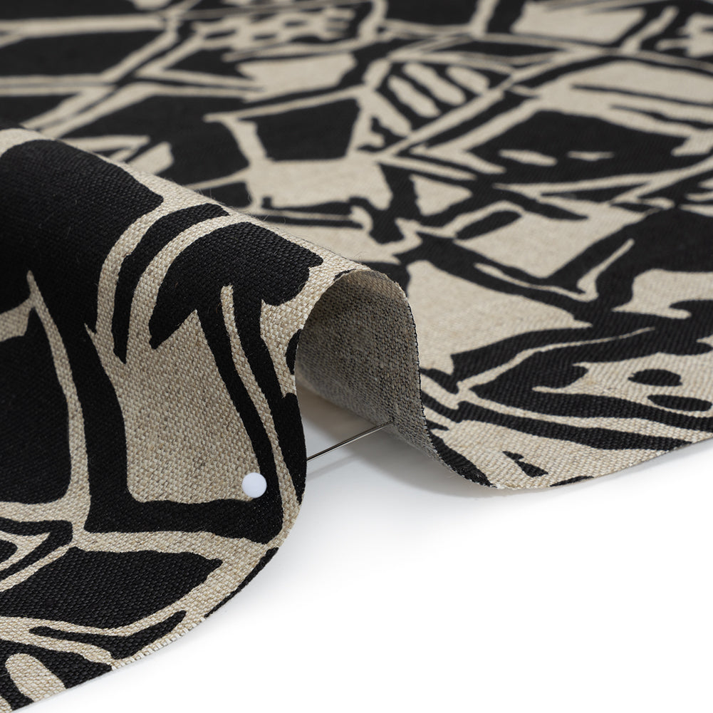 Heavyweight Linen Woven Print - Black and Oatmeal Abstract Blocks and Spots Heavyweight Linen Woven Print - Black and Oatmeal Abstract Blocks and Spots