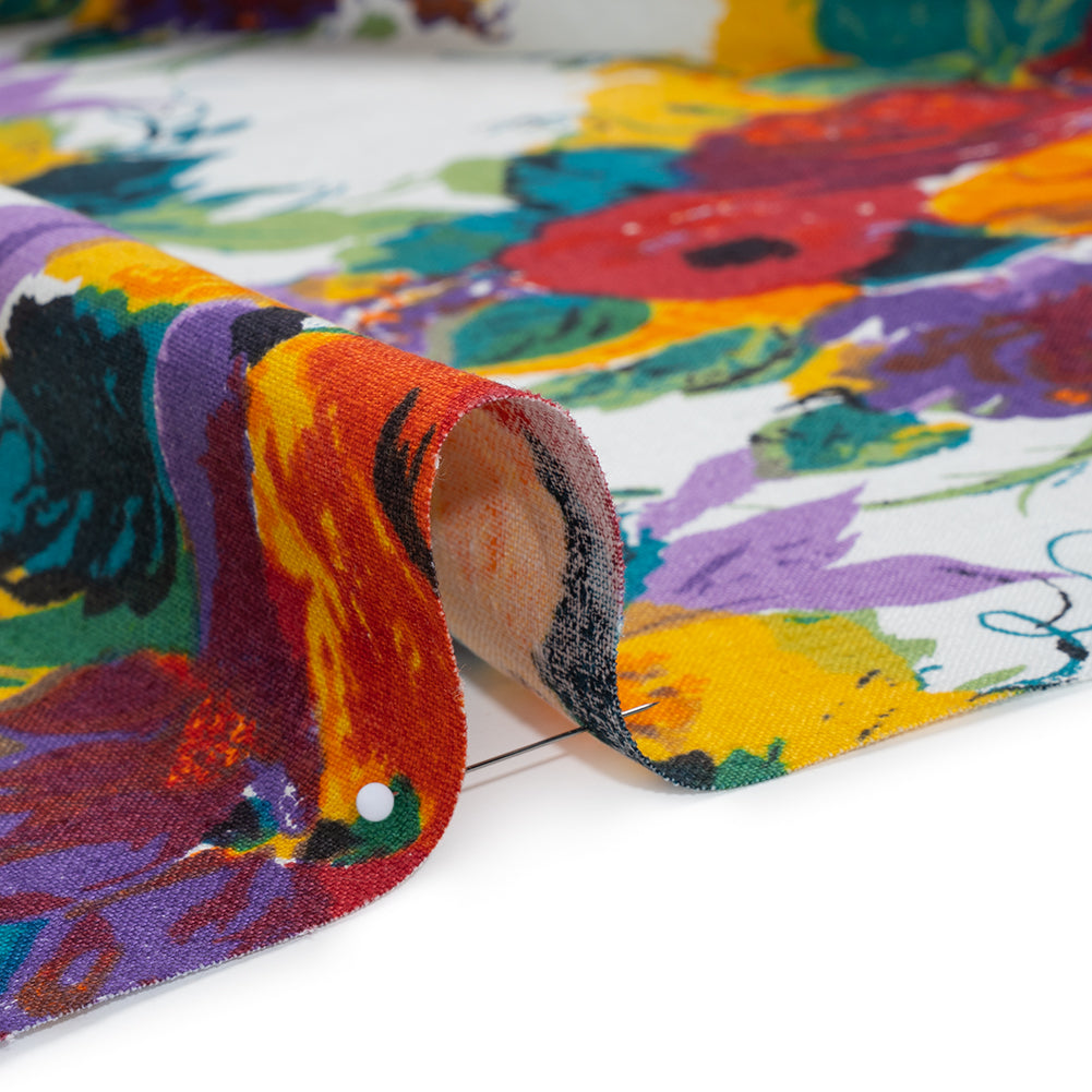 Medium Weight Linen Woven Print - Teal, Red and Purple Painterly Florals Medium Weight Linen Woven Print - Teal, Red and Purple Painterly Florals