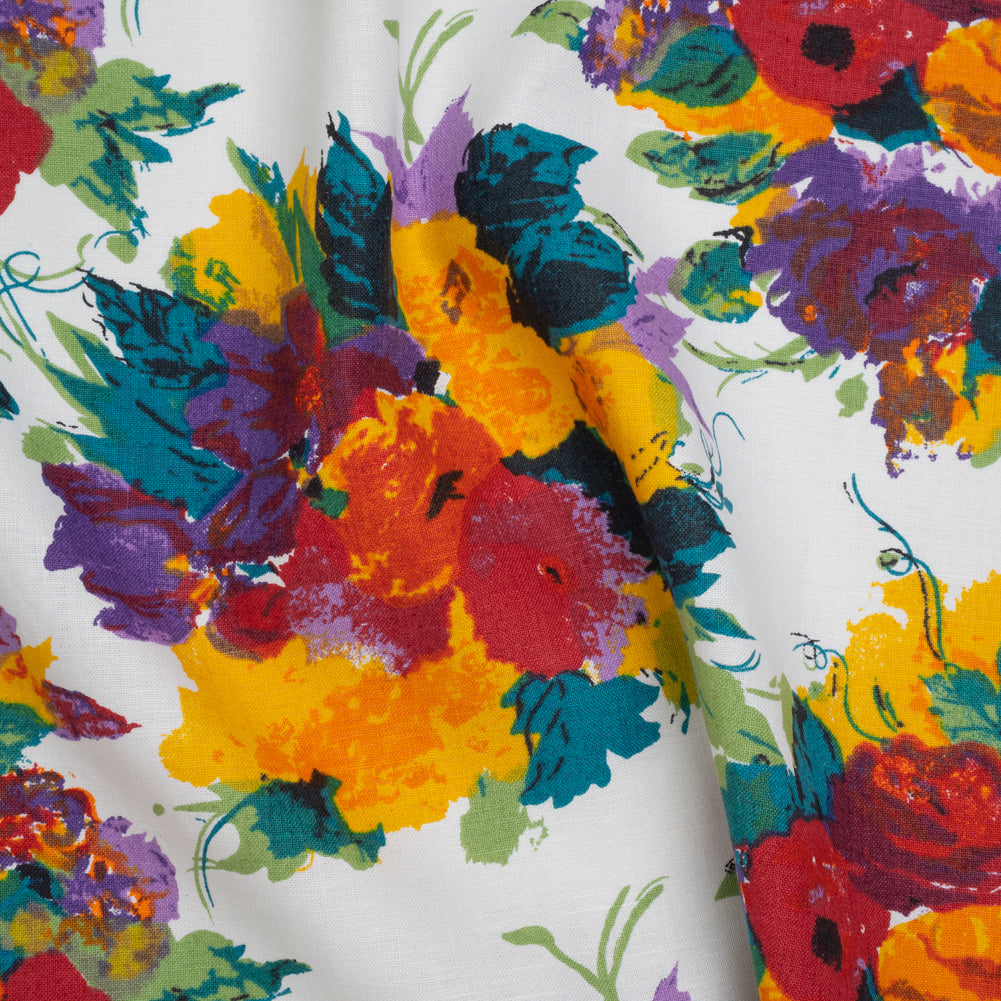 Medium Weight Linen Woven Print - Teal, Red and Purple Painterly Florals Medium Weight Linen Woven Print - Teal, Red and Purple Painterly Florals
