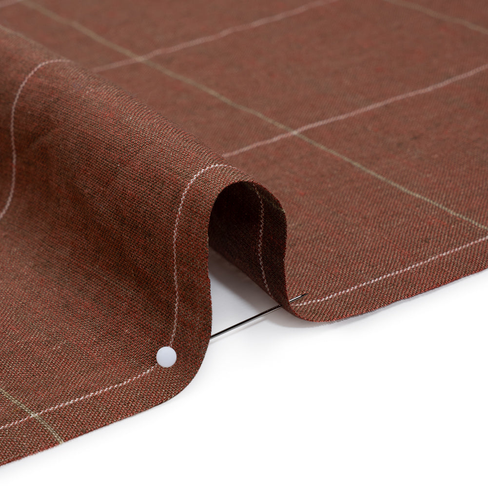 Lightweight Linen Woven - Brown, White and Sage Green Windowpane Check Lightweight Linen Woven - Brown, White and Sage Green Windowpane Check