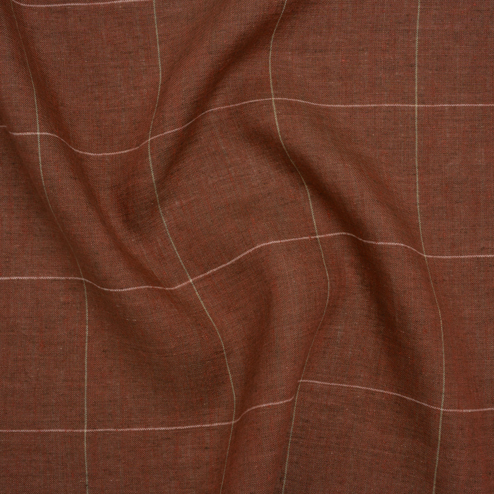 Lightweight Linen Woven - Brown, White and Sage Green Windowpane Check Lightweight Linen Woven - Brown, White and Sage Green Windowpane Check