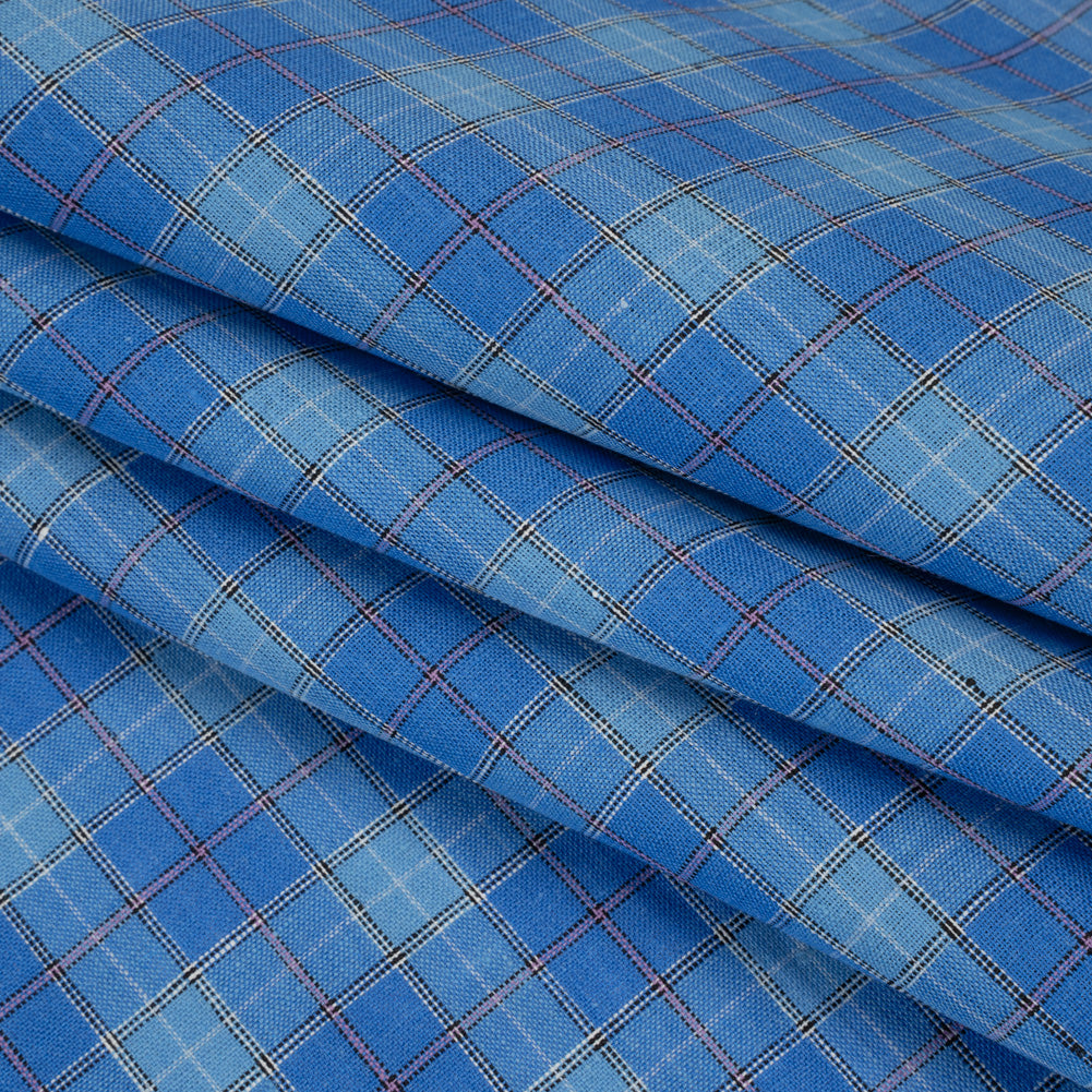 Medium Weight Linen Woven - Blue, White and Pink Plaid Medium Weight Linen Woven - Blue, White and Pink Plaid