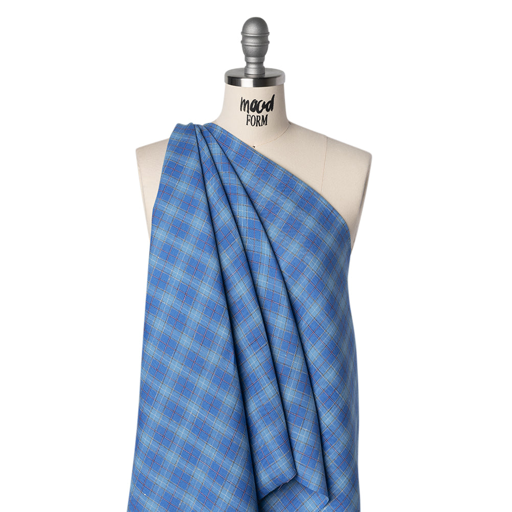 Medium Weight Linen Woven - Blue, White and Pink Plaid Medium Weight Linen Woven - Blue, White and Pink Plaid