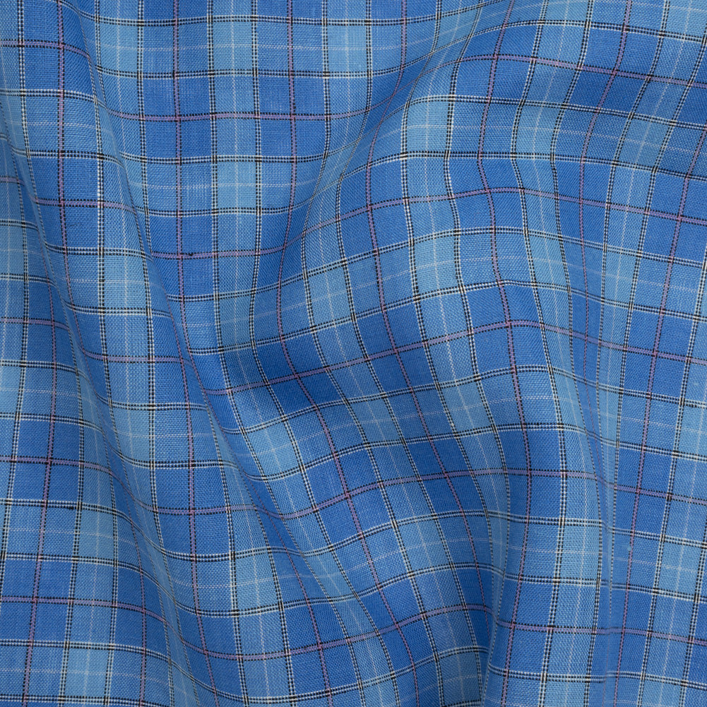 Medium Weight Linen Woven - Blue, White and Pink Plaid Medium Weight Linen Woven - Blue, White and Pink Plaid