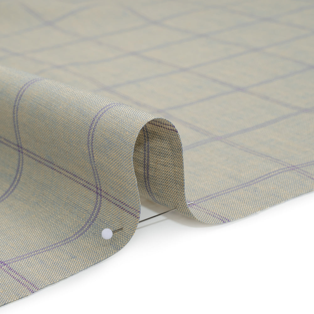 Medium Weight Linen Woven - Muted Blue and Light Purple Windowpane Checks Medium Weight Linen Woven - Muted Blue and Light Purple Windowpane Checks