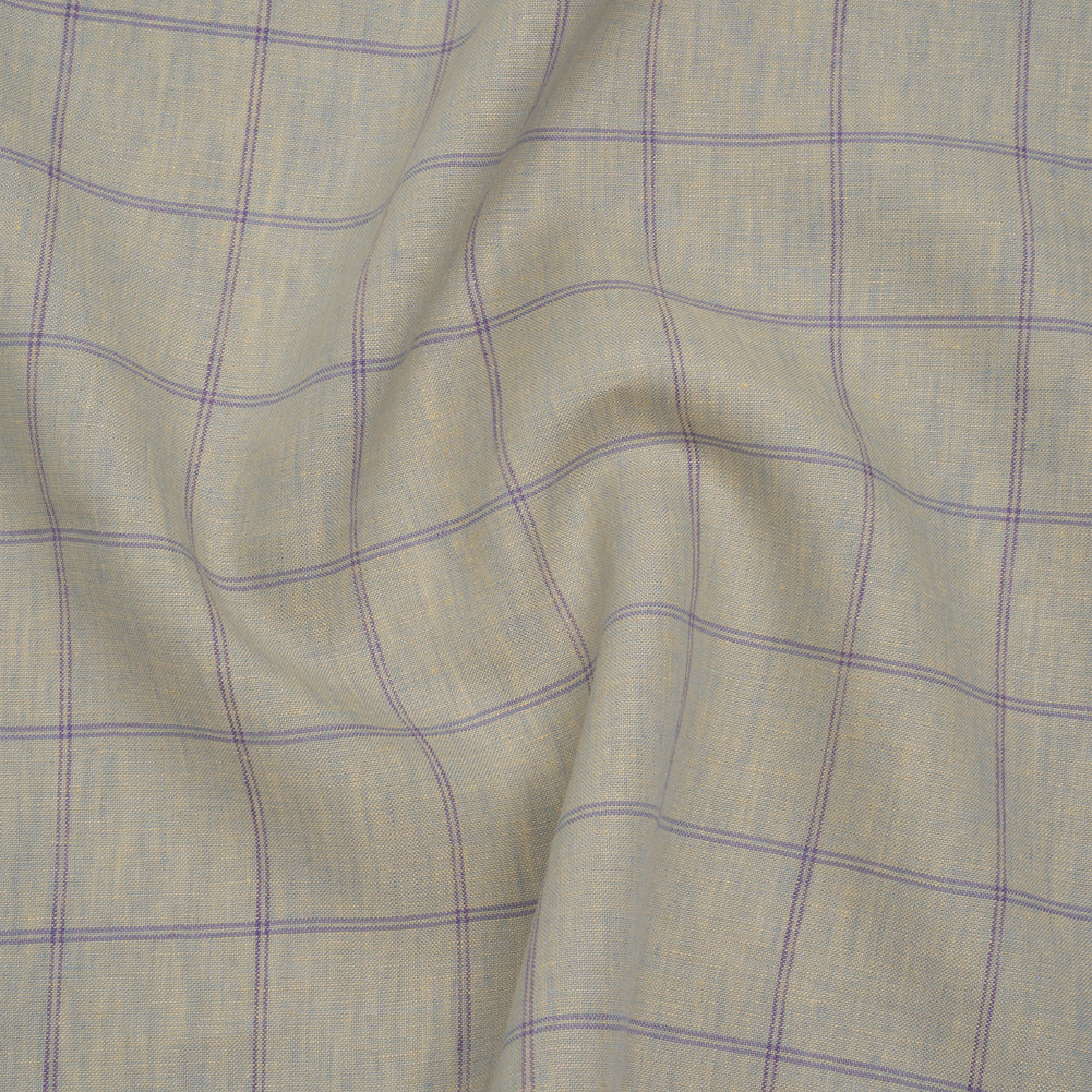 Medium Weight Linen Woven - Muted Blue and Light Purple Windowpane Checks Medium Weight Linen Woven - Muted Blue and Light Purple Windowpane Checks