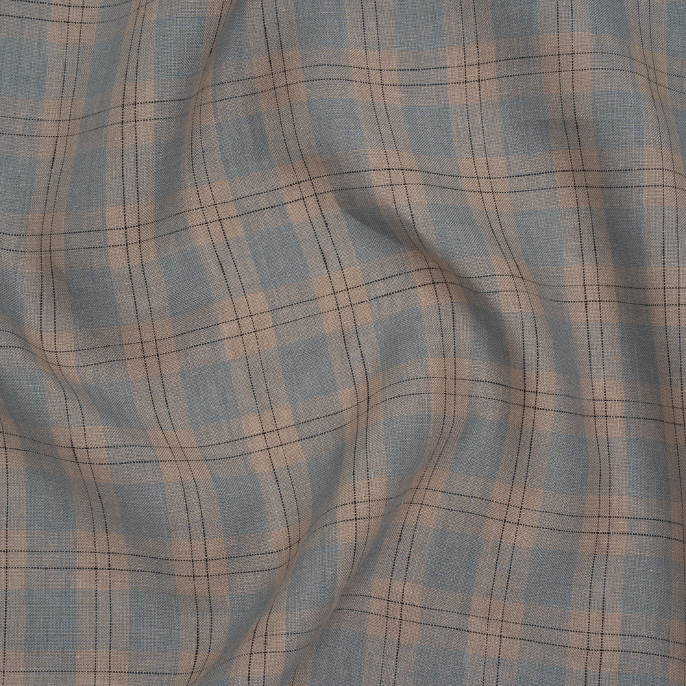 Medium Weight Linen Woven - Muted Blue, Taupe and Black Plaid Medium Weight Linen Woven - Muted Blue, Taupe and Black Plaid