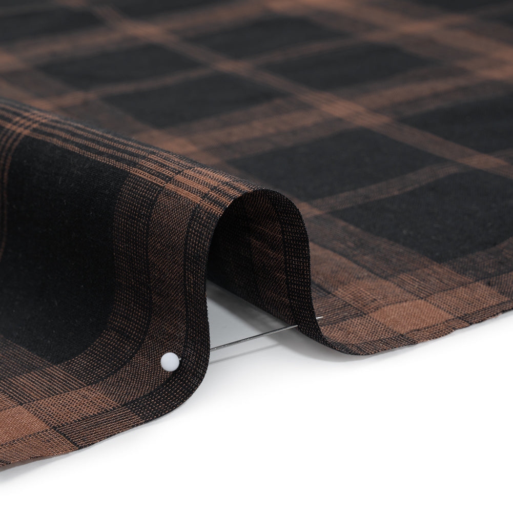 Lightweight Linen Woven - Black and Brown Plaid Lightweight Linen Woven - Black and Brown Plaid