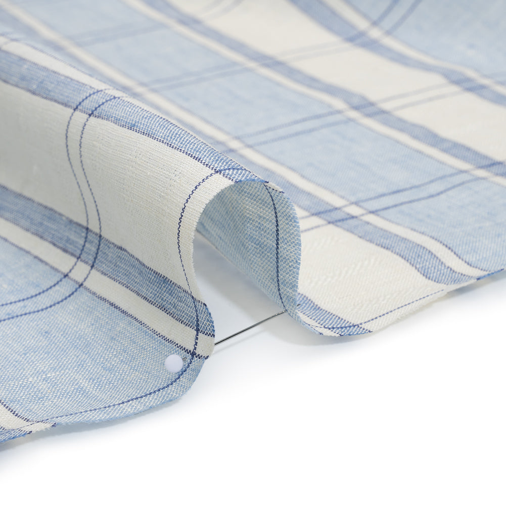 Lightweight Linen Dobby - Light Blue and Cream Plaid with Basketweave Details Lightweight Linen Dobby - Light Blue and Cream Plaid with Basketweave Details
