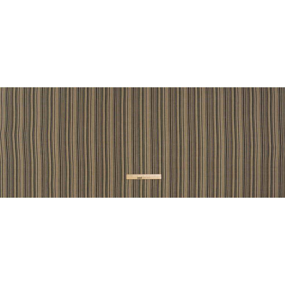 Medium Weight Linen Woven Print - Black, Olive Green and Beige Barcode Stripes Medium Weight Linen Woven Print - Black, Olive Green and Beige Barcode Stripes