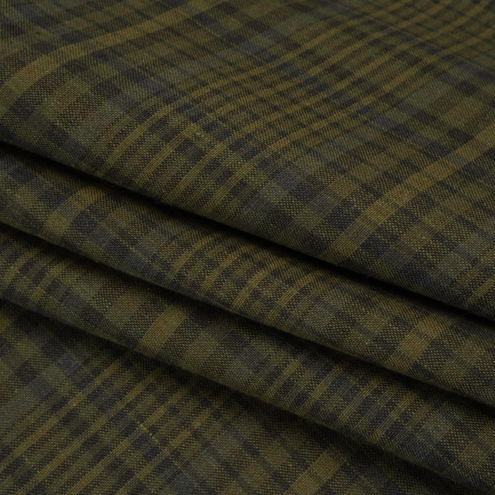 Medium Weight Linen Woven - Olive, Evergreen and Black Plaid Medium Weight Linen Woven - Olive, Evergreen and Black Plaid