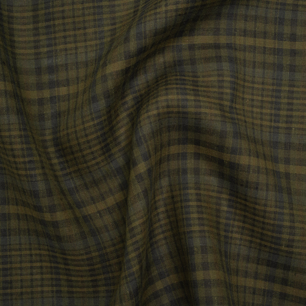 Medium Weight Linen Woven - Olive, Evergreen and Black Plaid Medium Weight Linen Woven - Olive, Evergreen and Black Plaid