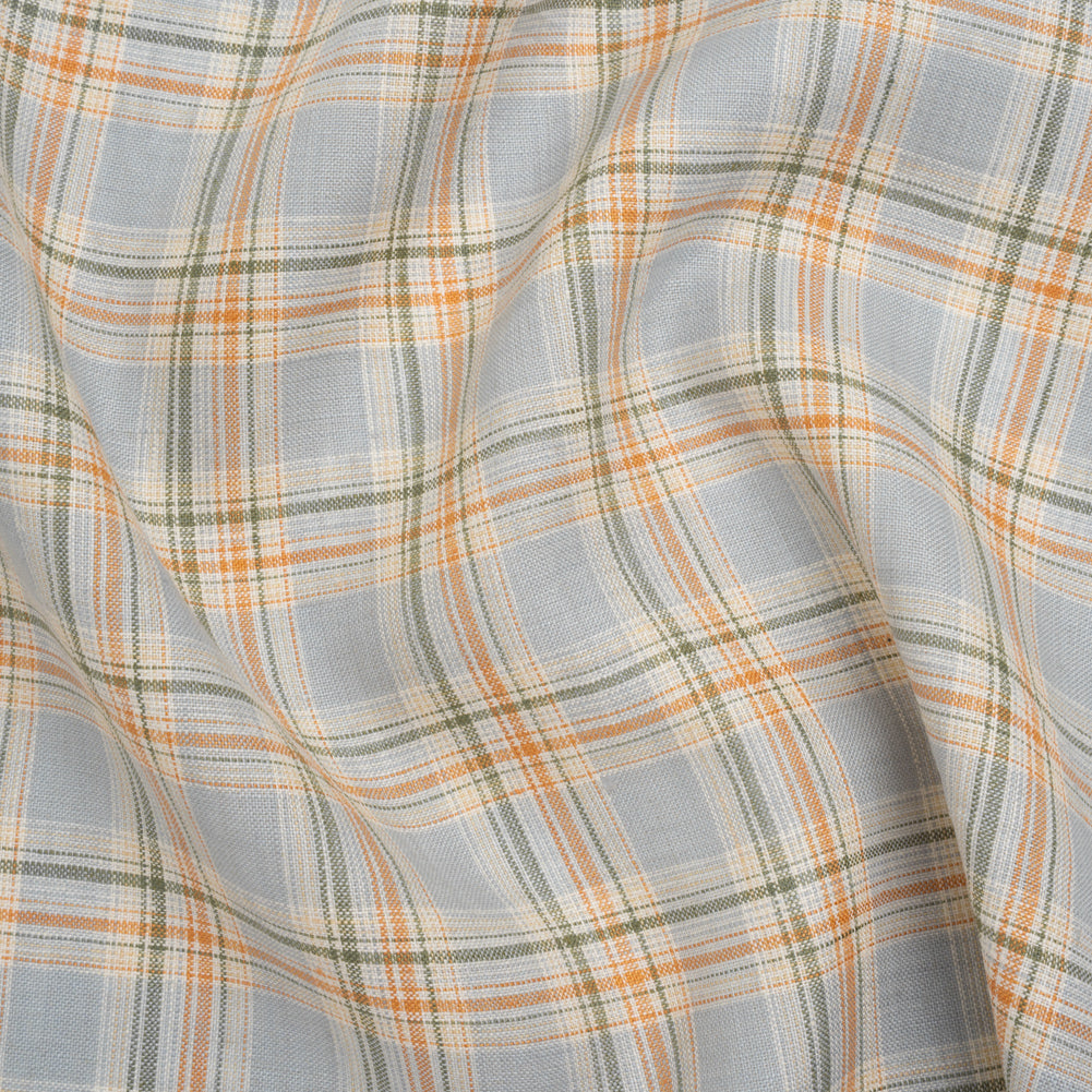 Medium Weight Linen Woven - Sky Blue, Sage Green and Orange Plaid Medium Weight Linen Woven - Sky Blue, Sage Green and Orange Plaid