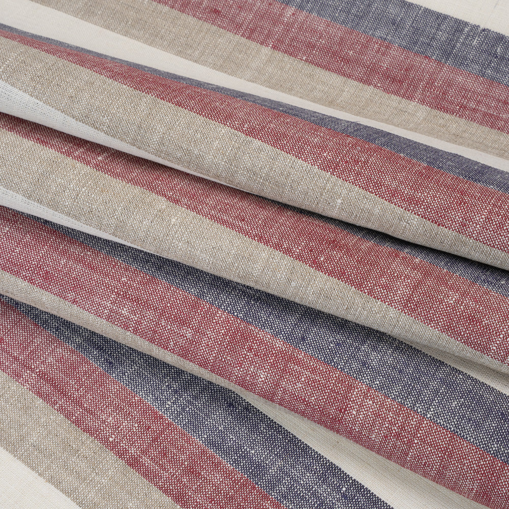 Heavyweight Linen Woven - Beige, Red and Blue Awning Stripes Heavyweight Linen Woven - Beige, Red and Blue Awning Stripes