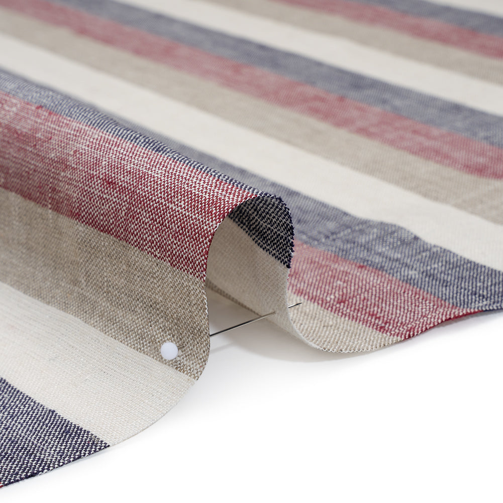 Heavyweight Linen Woven - Beige, Red and Blue Awning Stripes Heavyweight Linen Woven - Beige, Red and Blue Awning Stripes
