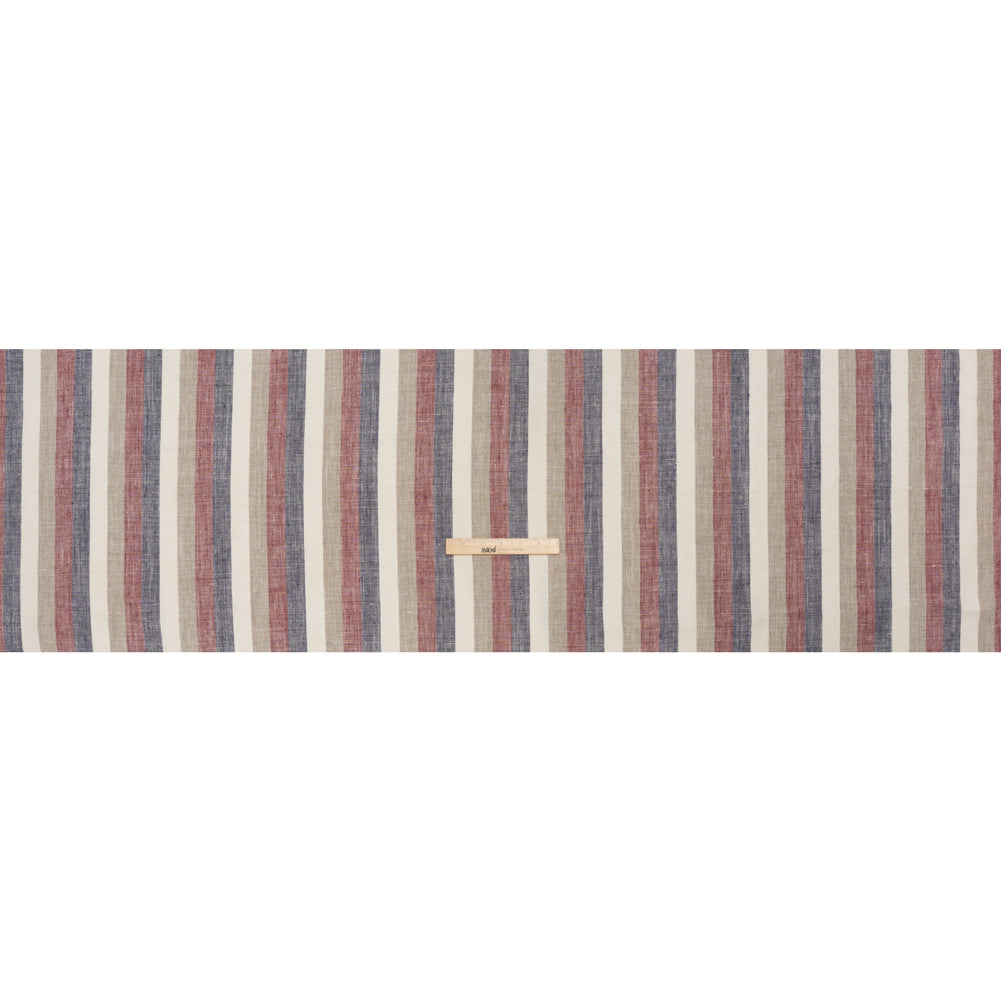 Heavyweight Linen Woven - Beige, Red and Blue Awning Stripes Heavyweight Linen Woven - Beige, Red and Blue Awning Stripes