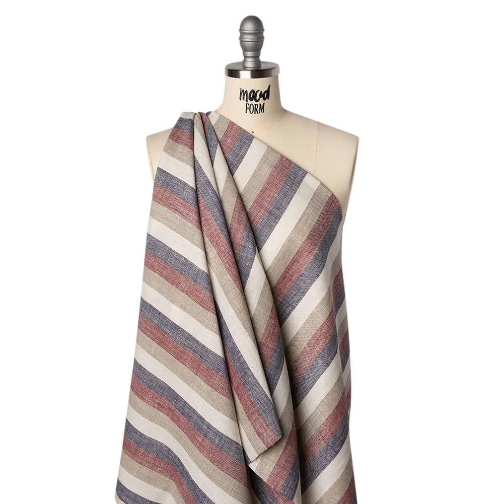 Heavyweight Linen Woven - Beige, Red and Blue Awning Stripes Heavyweight Linen Woven - Beige, Red and Blue Awning Stripes