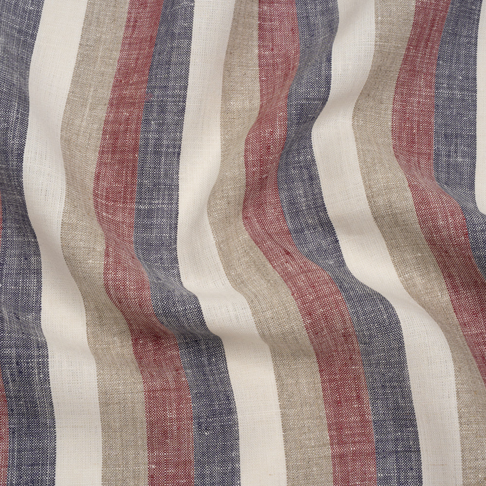 Heavyweight Linen Woven - Beige, Red and Blue Awning Stripes Heavyweight Linen Woven - Beige, Red and Blue Awning Stripes
