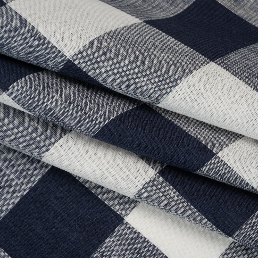 Lightweight Linen Woven - Navy and Cream Buffalo Check Lightweight Linen Woven - Navy and Cream Buffalo Check