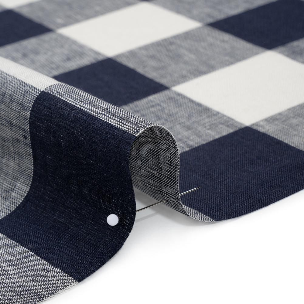 Lightweight Linen Woven - Navy and Cream Buffalo Check Lightweight Linen Woven - Navy and Cream Buffalo Check