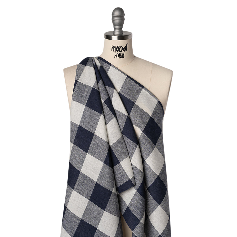 Lightweight Linen Woven - Navy and Cream Buffalo Check Lightweight Linen Woven - Navy and Cream Buffalo Check