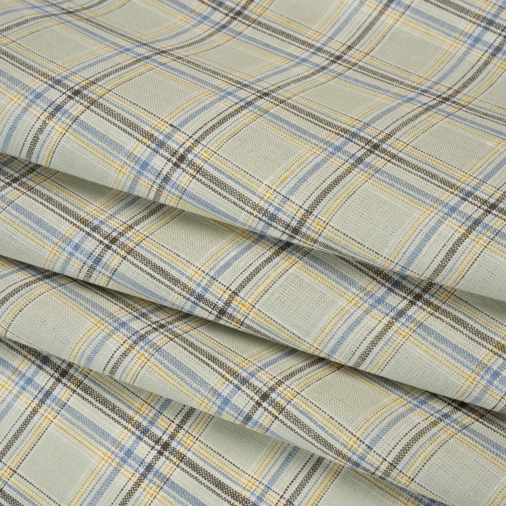 Medium Weight Linen Woven - Light Sage, Yellow and Country Blue Plaid Medium Weight Linen Woven - Light Sage, Yellow and Country Blue Plaid