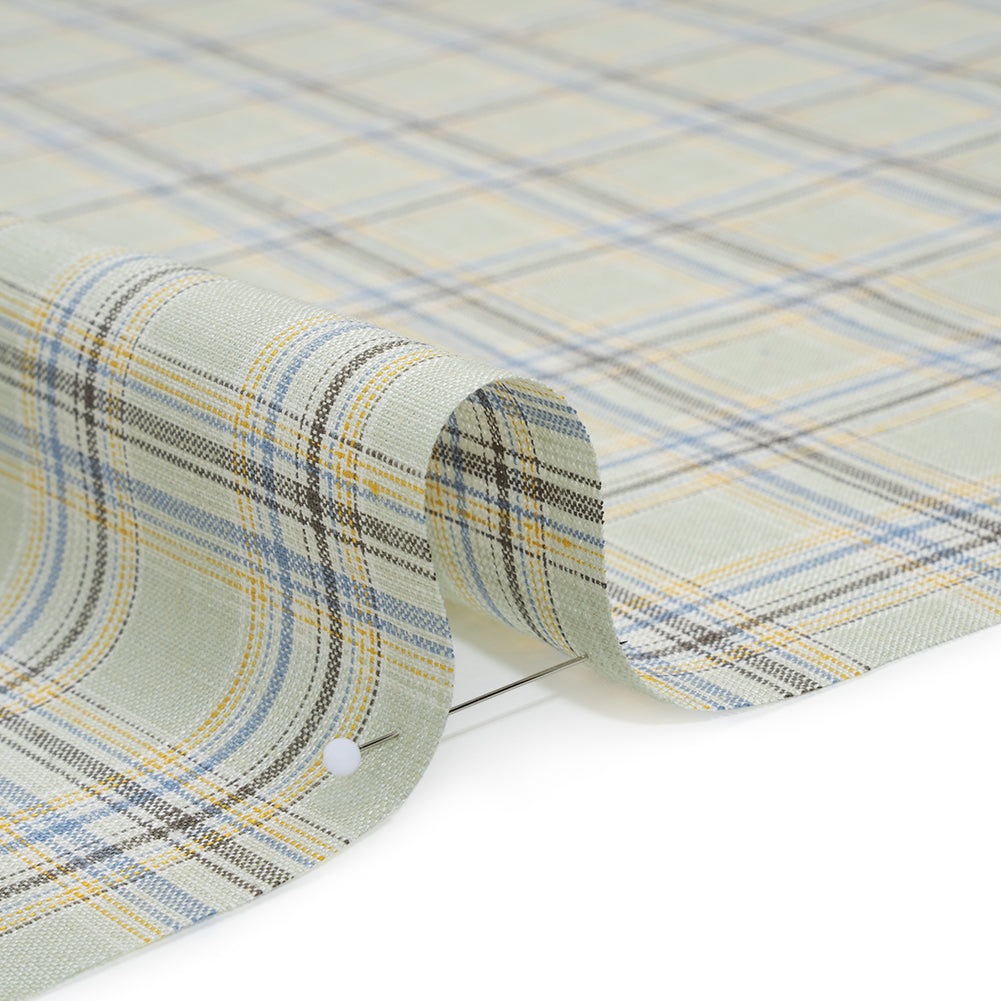 Medium Weight Linen Woven - Light Sage, Yellow and Country Blue Plaid Medium Weight Linen Woven - Light Sage, Yellow and Country Blue Plaid